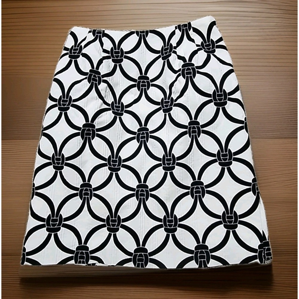 Talbots Skirt 2 Petite Short Straight Black/Ivory‎ Print Side Zip Lined 26x19
